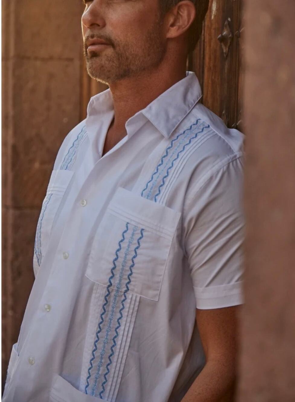 NWT San Cristobal Havana Tailored Classic Guayabera - Blue Sz. L